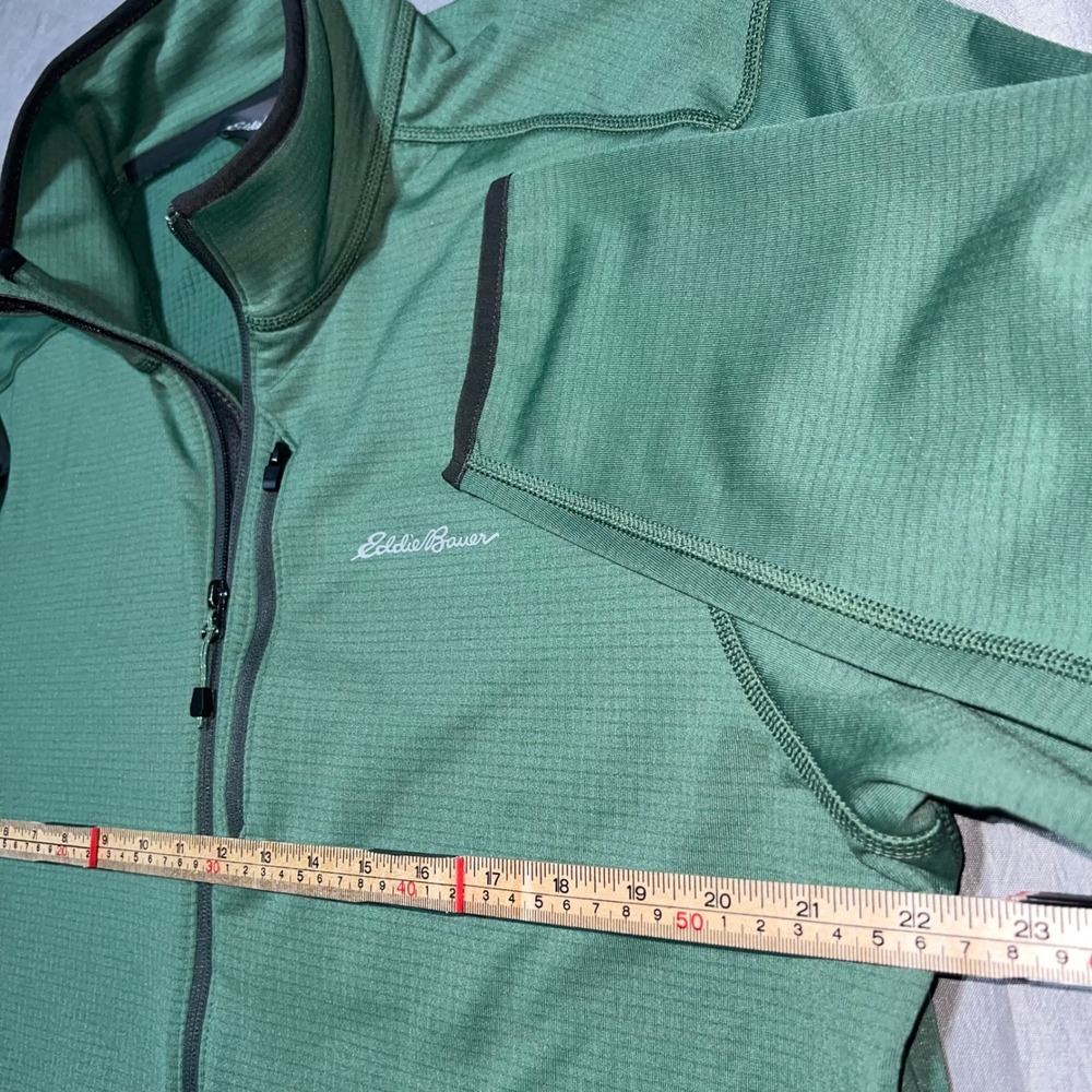 Eddie Bauer Mens Large Green Full Zip Grid Fleece Jacket Lightweight Outdoor L - Picture 7 of 16